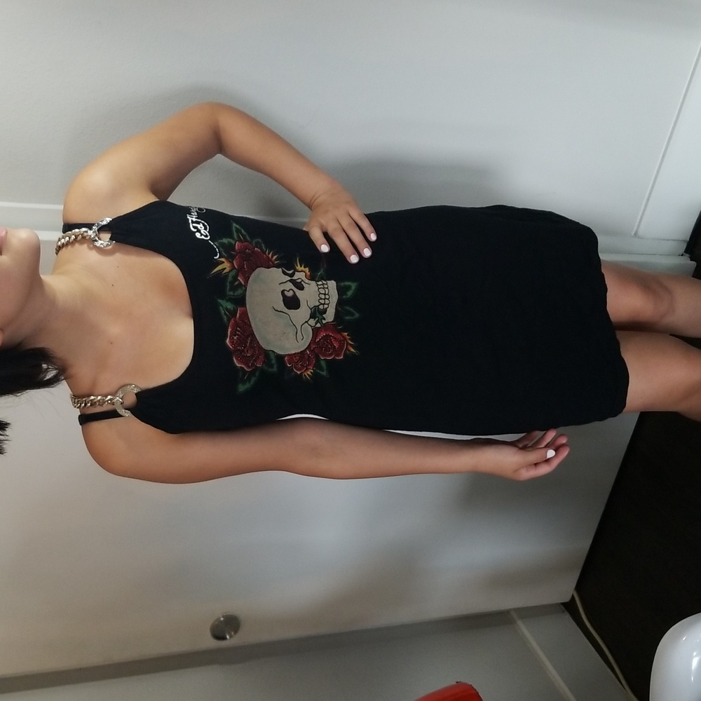 Ed Hardy skull with Roses/ chain XS Dress